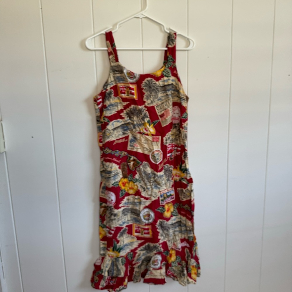 Reyn Spooner Statehood Print Red Midi Dress Sleeveless Large